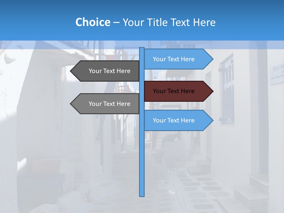 A Narrow Street With White Buildings And Blue Shutters PowerPoint Template
