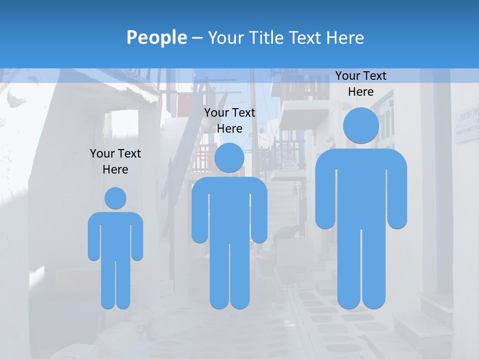 A Narrow Street With White Buildings And Blue Shutters PowerPoint Template