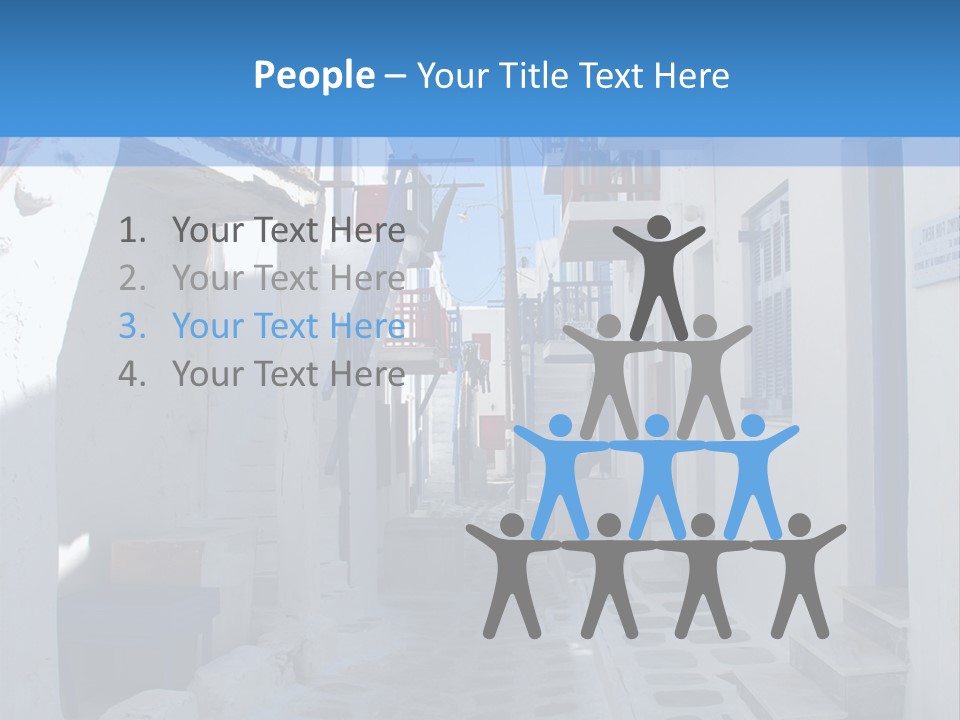 A Narrow Street With White Buildings And Blue Shutters PowerPoint Template