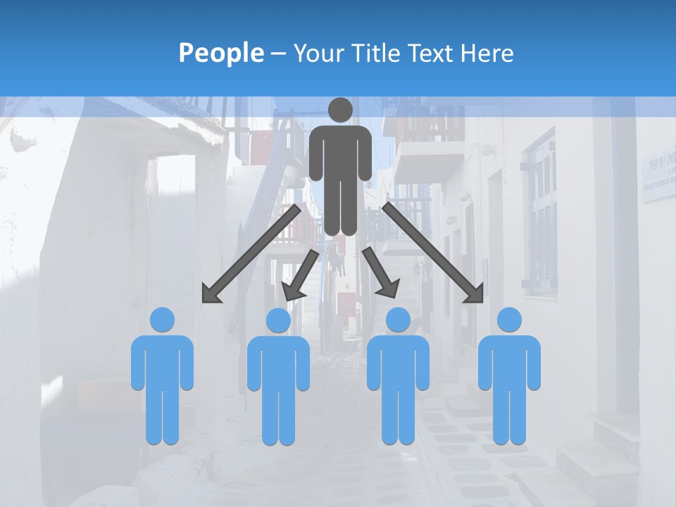 A Narrow Street With White Buildings And Blue Shutters PowerPoint Template