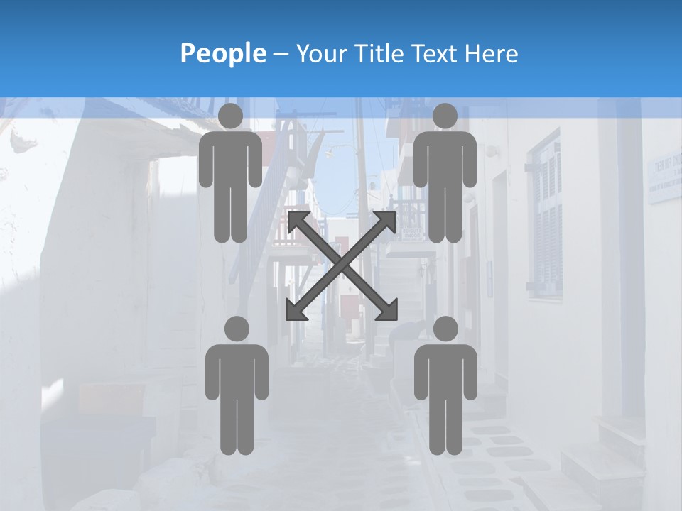 A Narrow Street With White Buildings And Blue Shutters PowerPoint Template