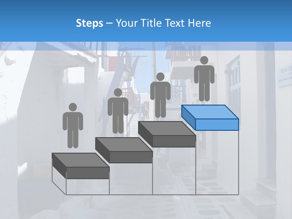 A Narrow Street With White Buildings And Blue Shutters PowerPoint Template