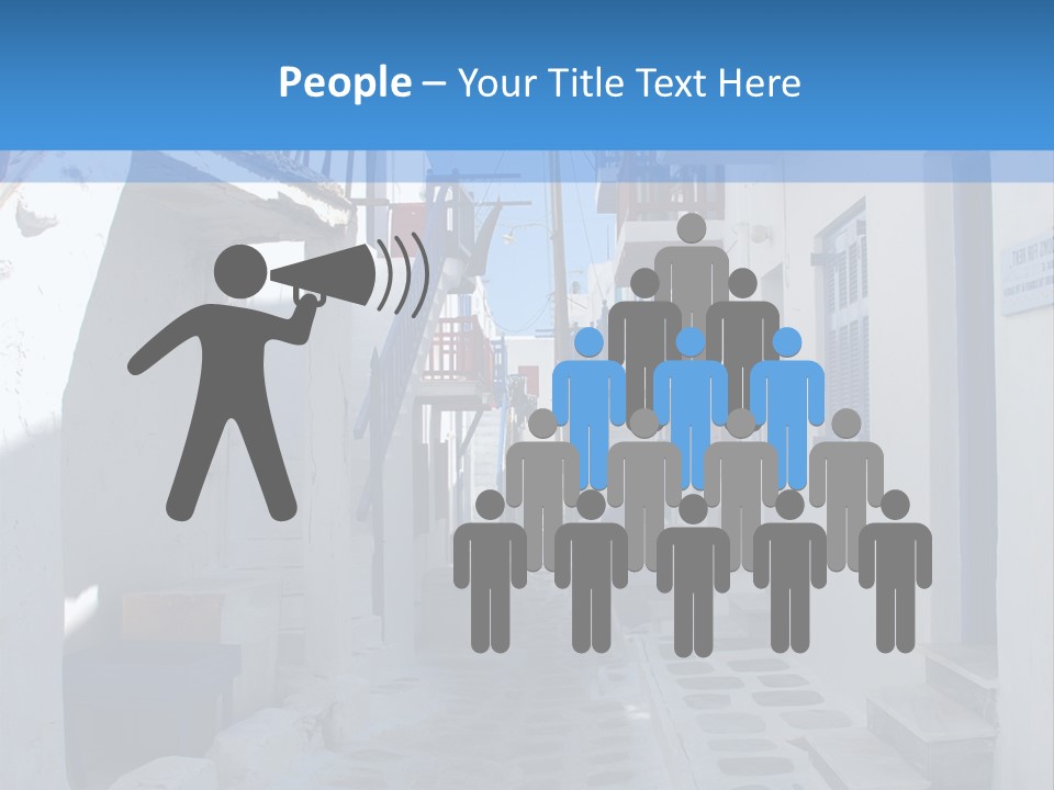 A Narrow Street With White Buildings And Blue Shutters PowerPoint Template