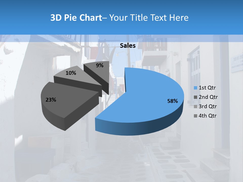 A Narrow Street With White Buildings And Blue Shutters PowerPoint Template