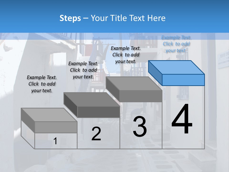 A Narrow Street With White Buildings And Blue Shutters PowerPoint Template