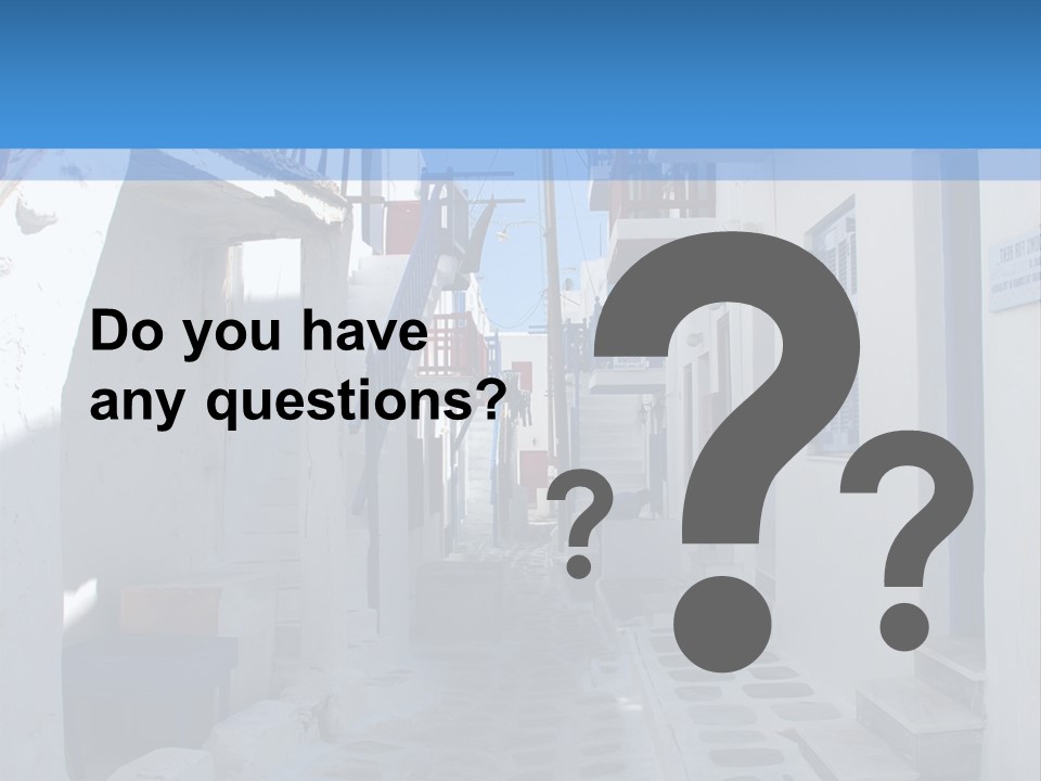 A Narrow Street With White Buildings And Blue Shutters PowerPoint Template