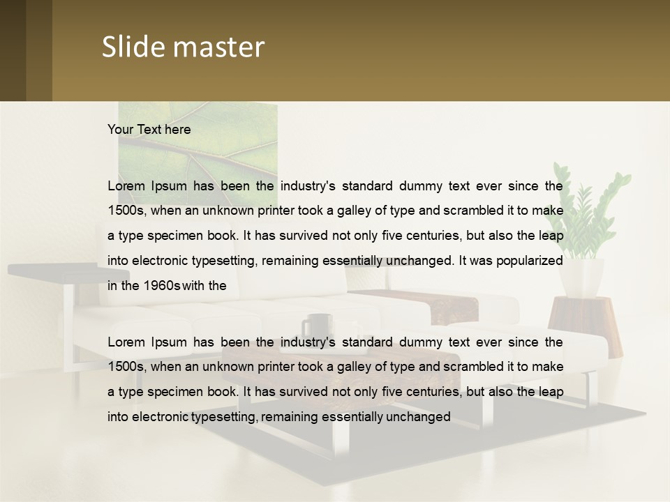 A Living Room With A White Couch And A Coffee Table PowerPoint Template