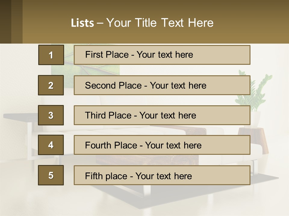 A Living Room With A White Couch And A Coffee Table PowerPoint Template