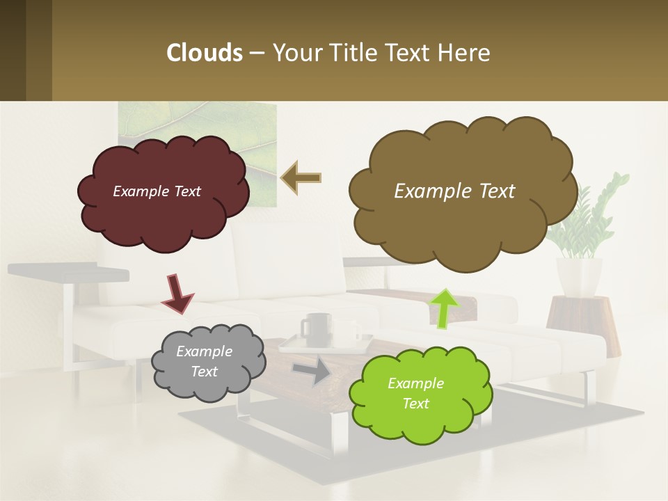A Living Room With A White Couch And A Coffee Table PowerPoint Template