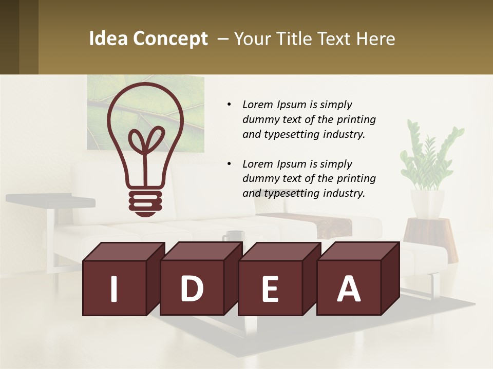 A Living Room With A White Couch And A Coffee Table PowerPoint Template