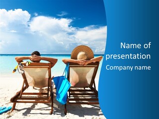 Two People Sitting In Beach Chairs On The Beach PowerPoint Template