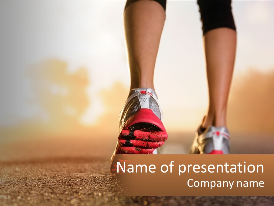 A Woman's Feet In Running Shoes Powerpoint Template PowerPoint Template