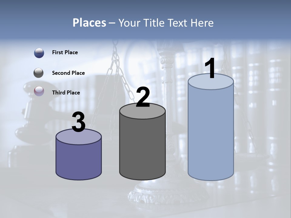 A Scale Of Justice On A Table With Books In The Background PowerPoint Template
