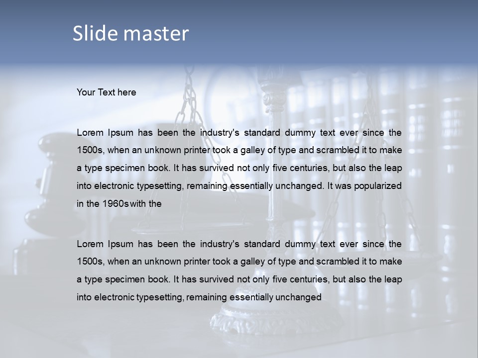 A Scale Of Justice On A Table With Books In The Background PowerPoint Template