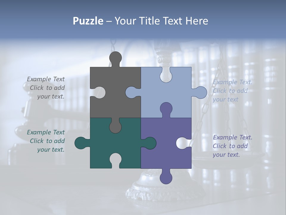 A Scale Of Justice On A Table With Books In The Background PowerPoint Template