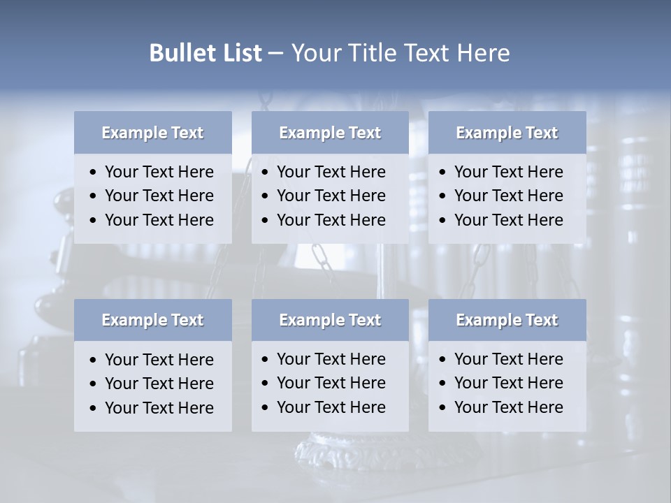 A Scale Of Justice On A Table With Books In The Background PowerPoint Template