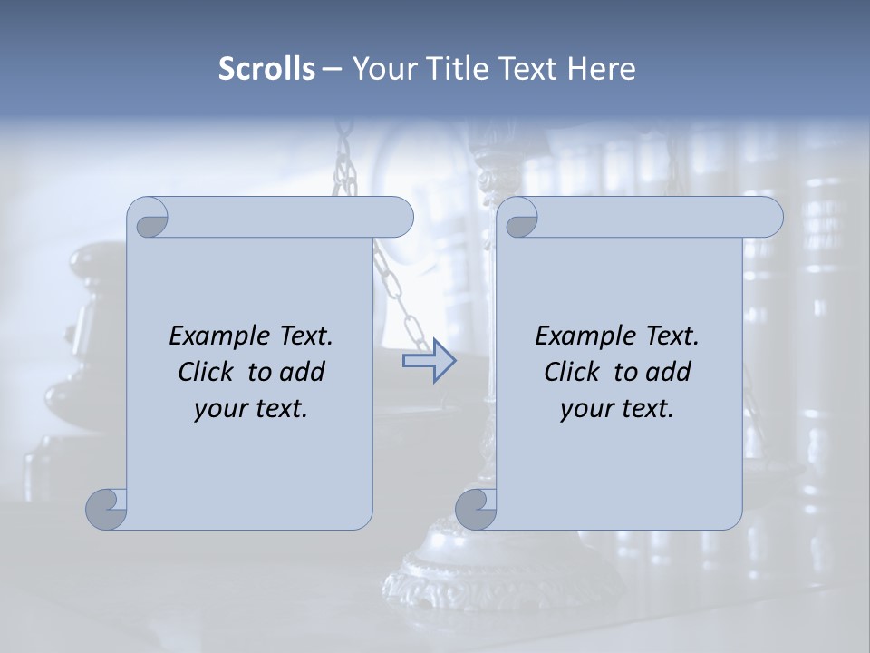A Scale Of Justice On A Table With Books In The Background PowerPoint Template