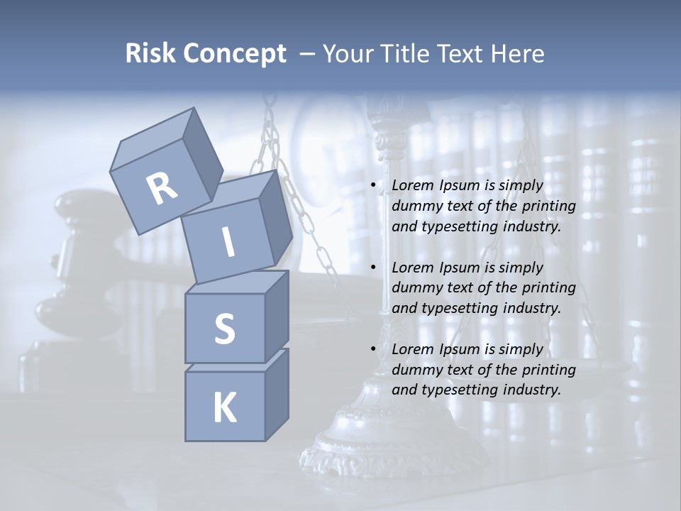 A Scale Of Justice On A Table With Books In The Background PowerPoint Template
