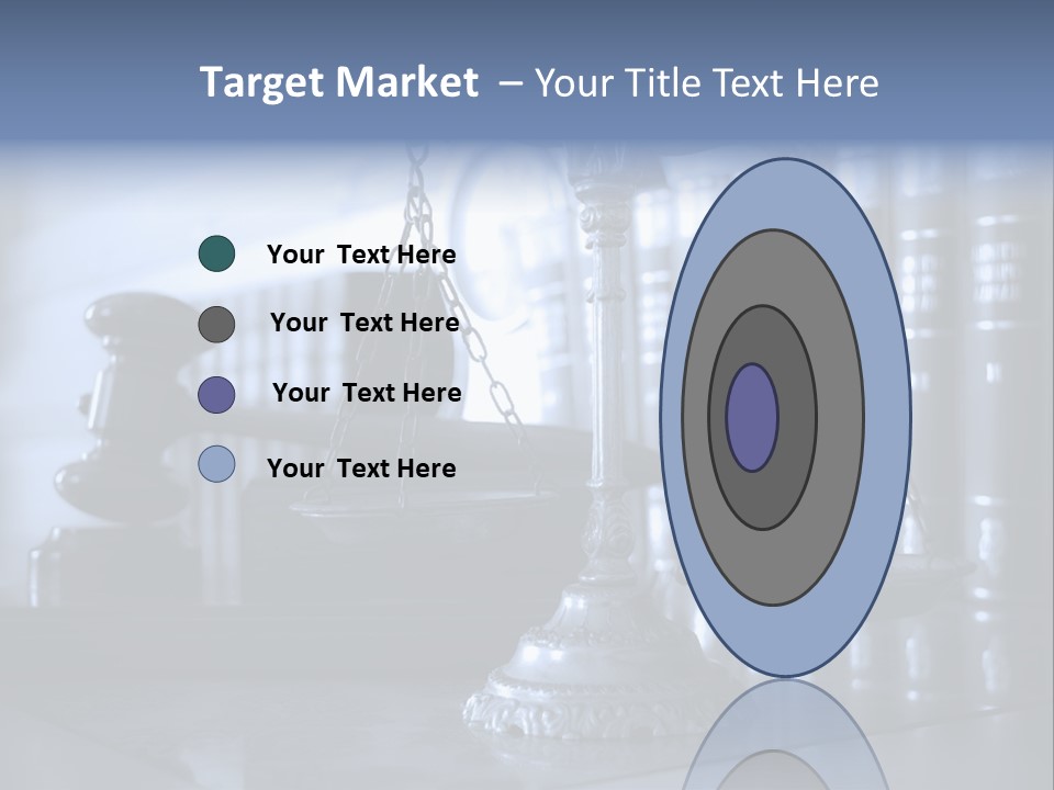 A Scale Of Justice On A Table With Books In The Background PowerPoint Template