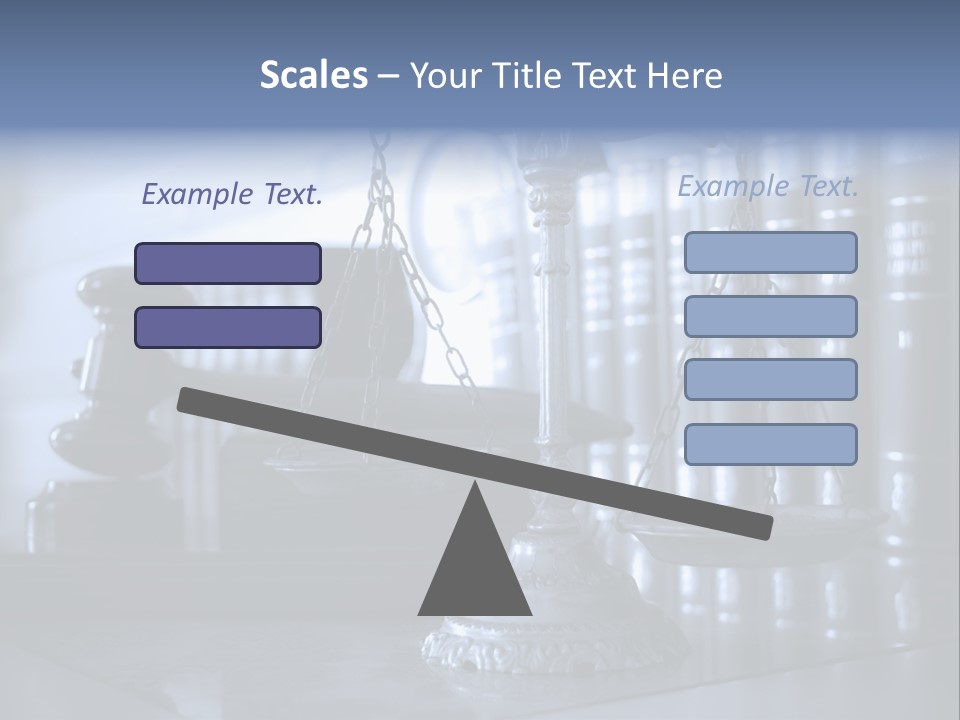 A Scale Of Justice On A Table With Books In The Background PowerPoint Template