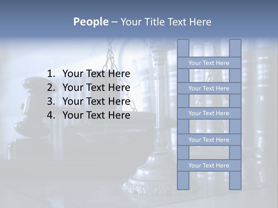 A Scale Of Justice On A Table With Books In The Background PowerPoint Template