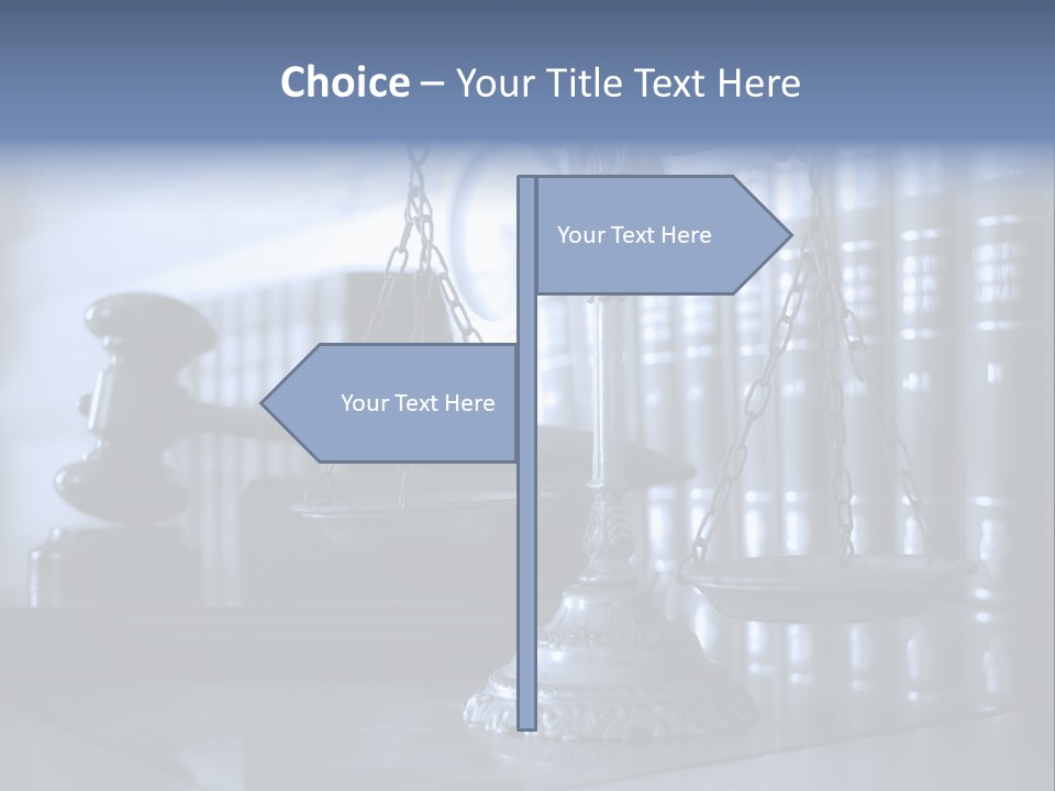 A Scale Of Justice On A Table With Books In The Background PowerPoint Template