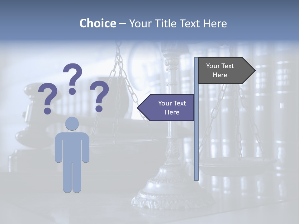A Scale Of Justice On A Table With Books In The Background PowerPoint Template