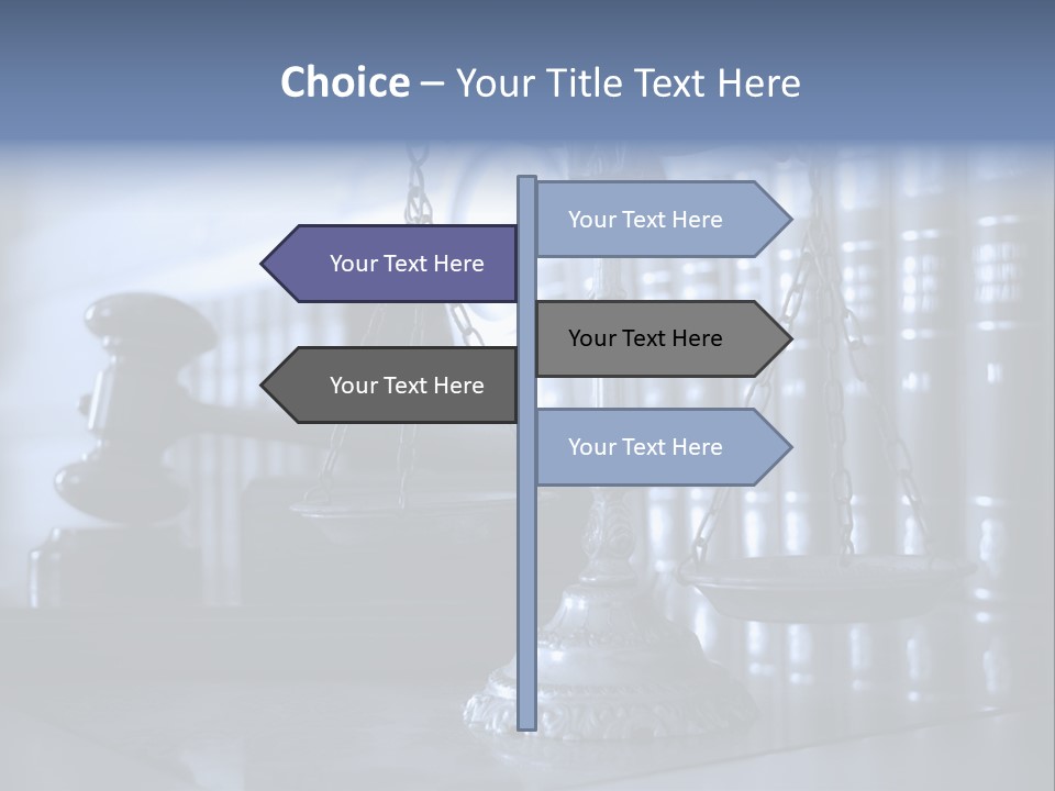 A Scale Of Justice On A Table With Books In The Background PowerPoint Template