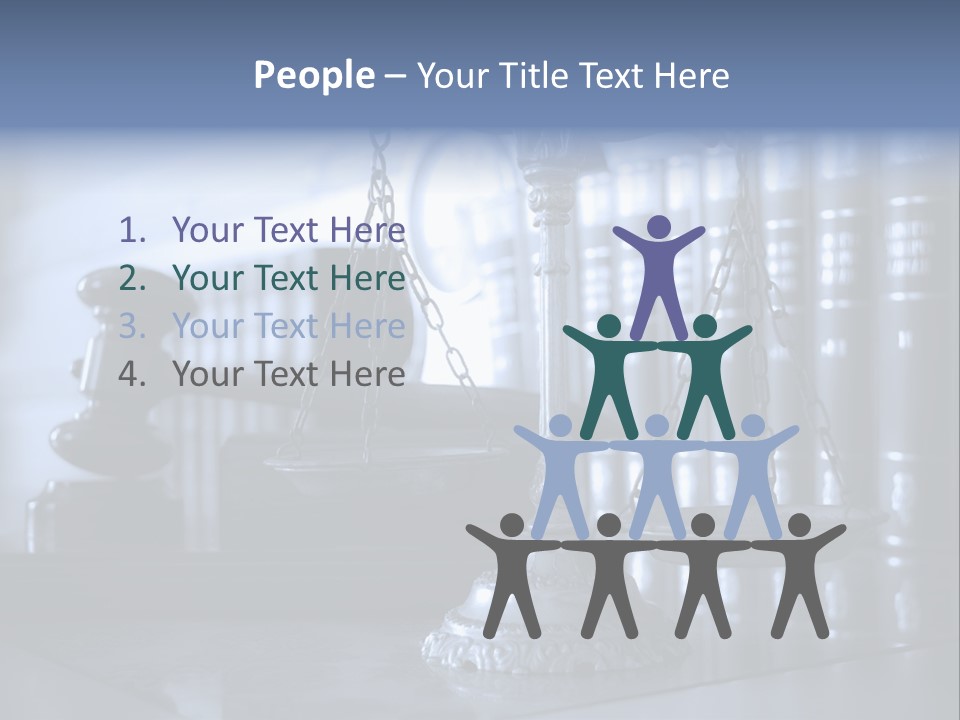 A Scale Of Justice On A Table With Books In The Background PowerPoint Template