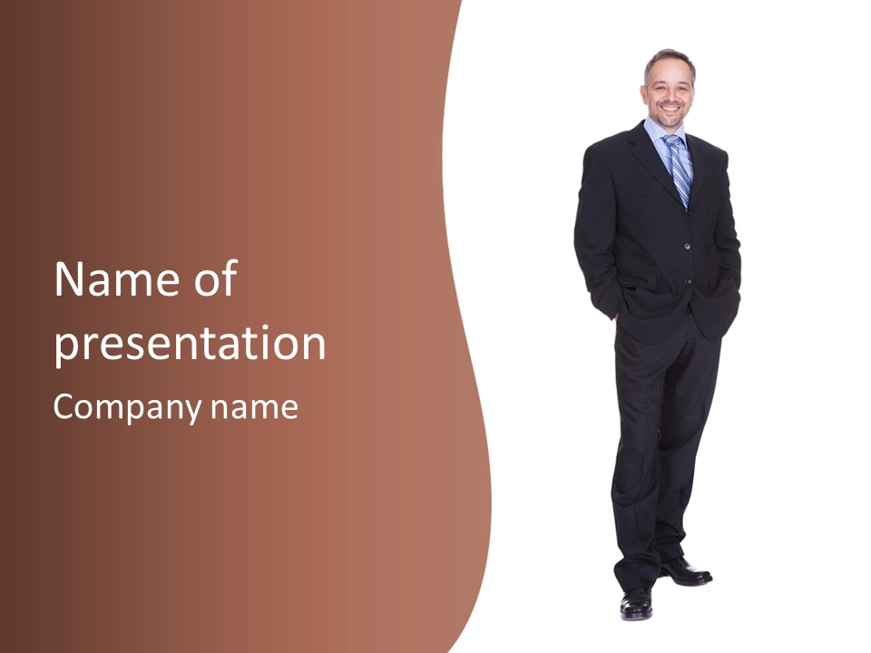 A Man In A Suit Standing With His Hands In His Pockets PowerPoint Template