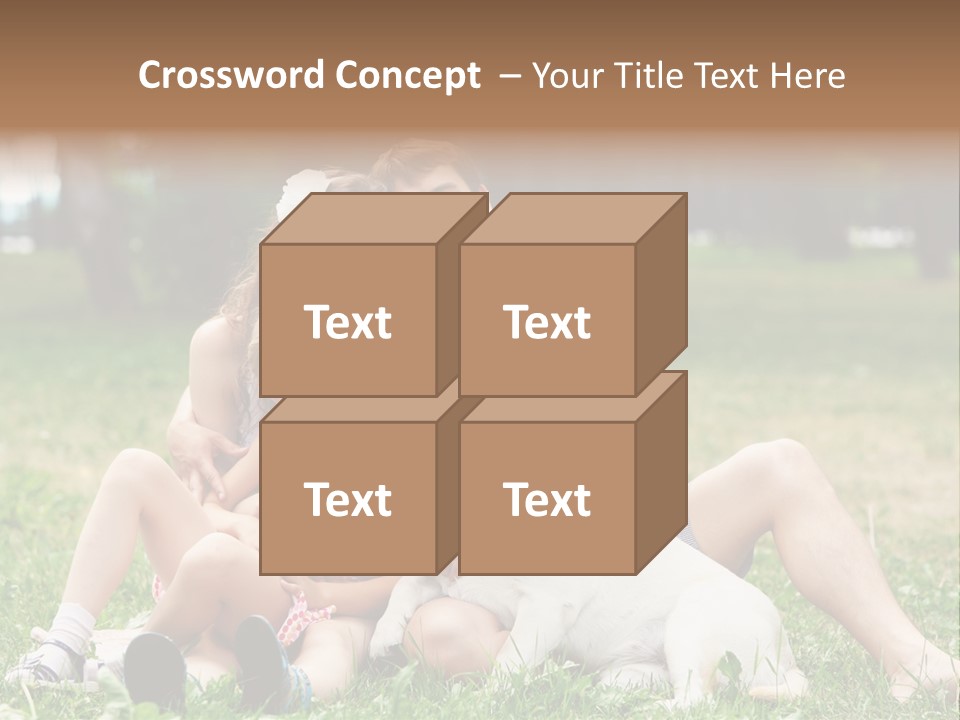 A Family Sitting In The Grass With A Dog PowerPoint Template