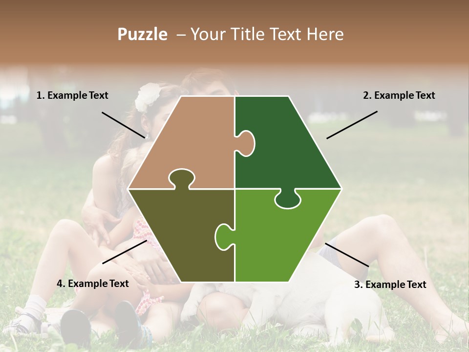 A Family Sitting In The Grass With A Dog PowerPoint Template