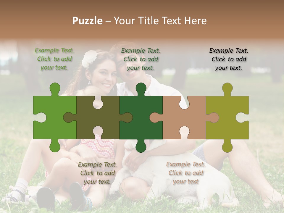 A Family Sitting In The Grass With A Dog PowerPoint Template