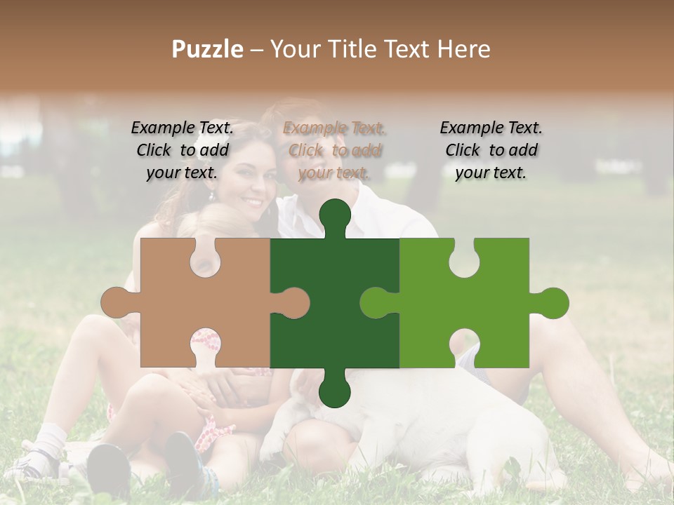 A Family Sitting In The Grass With A Dog PowerPoint Template