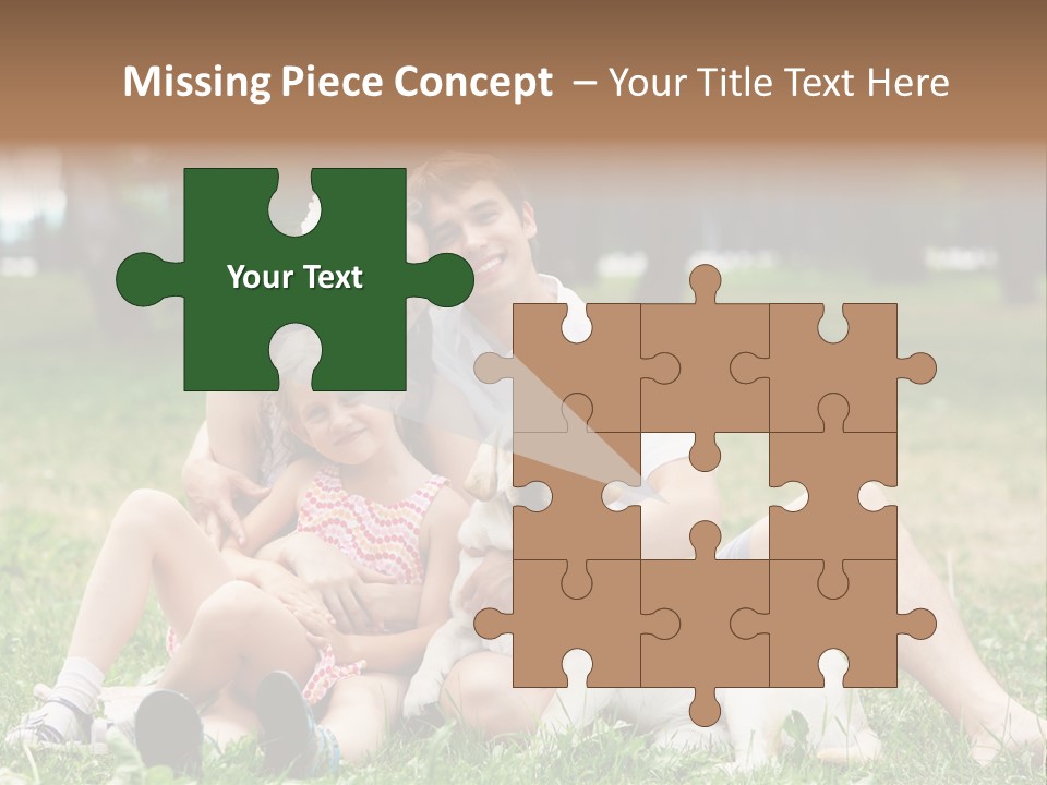 A Family Sitting In The Grass With A Dog PowerPoint Template