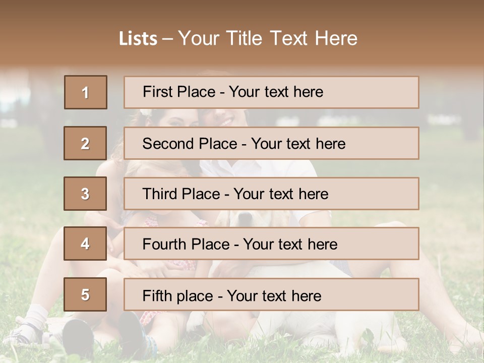 A Family Sitting In The Grass With A Dog PowerPoint Template