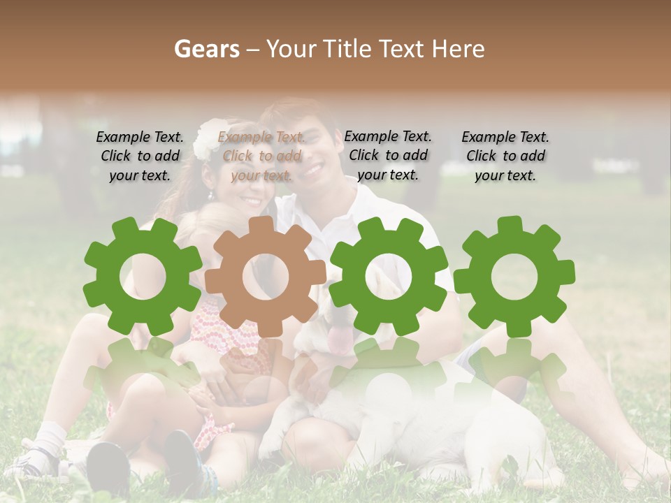 A Family Sitting In The Grass With A Dog PowerPoint Template