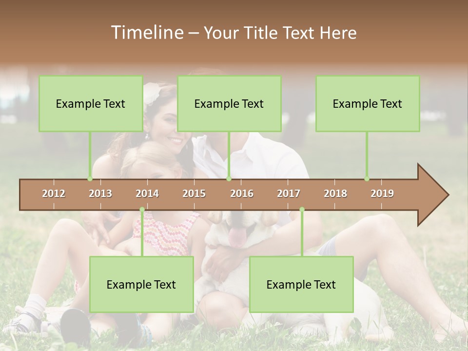 A Family Sitting In The Grass With A Dog PowerPoint Template