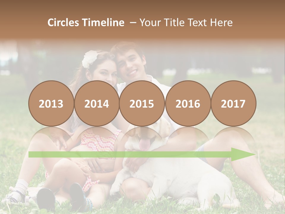 A Family Sitting In The Grass With A Dog PowerPoint Template