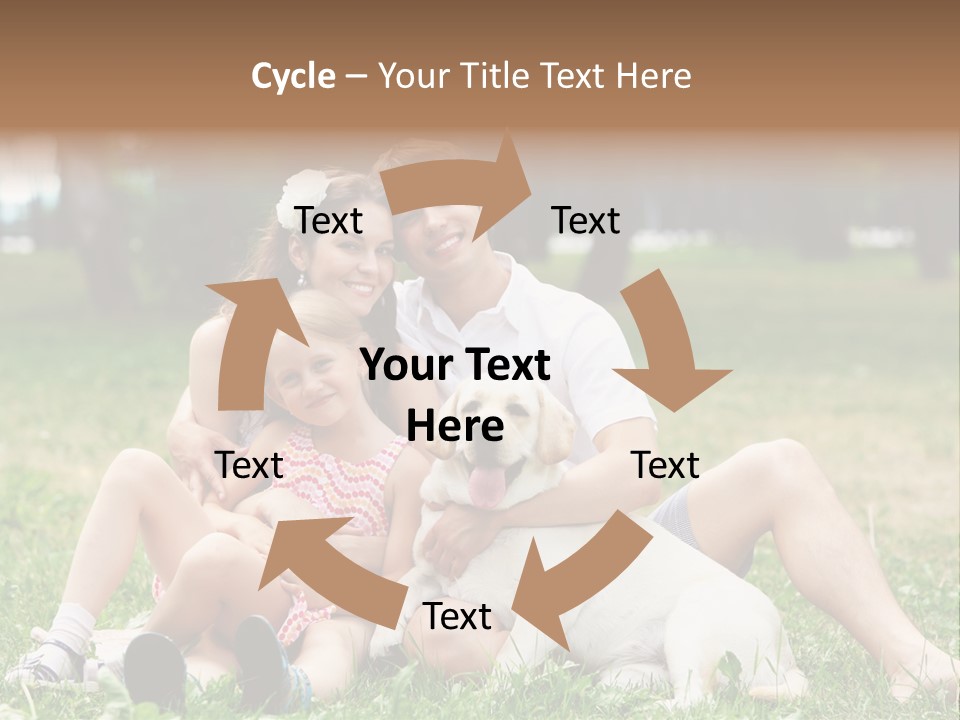 A Family Sitting In The Grass With A Dog PowerPoint Template