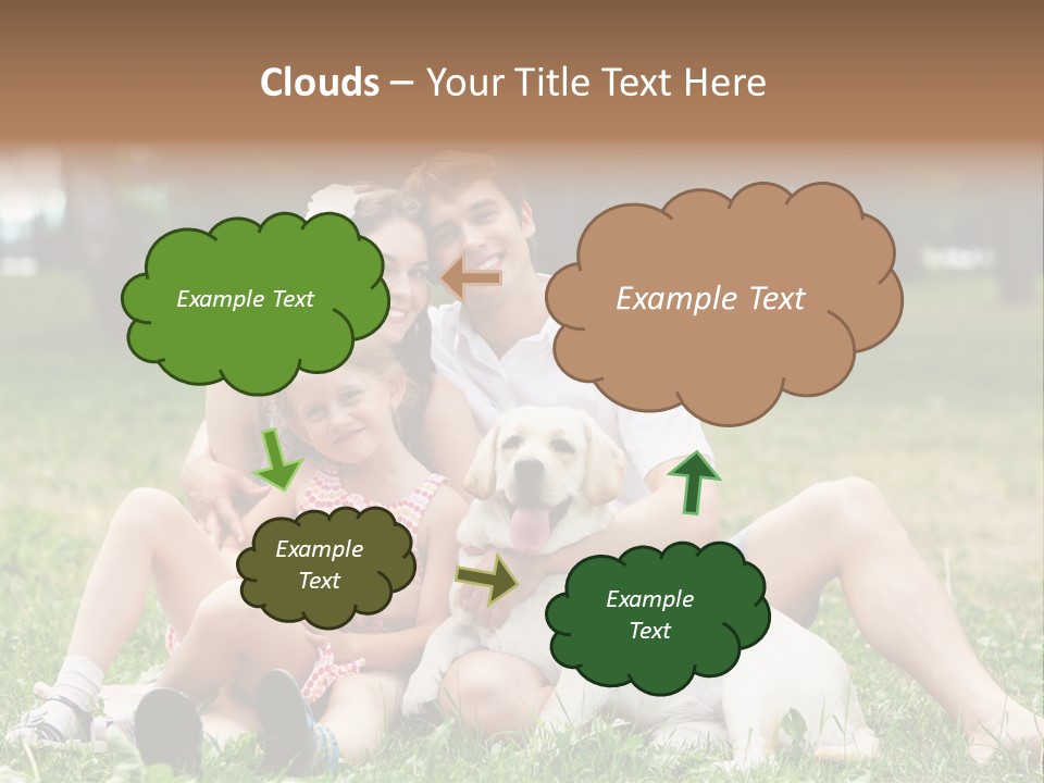 A Family Sitting In The Grass With A Dog PowerPoint Template