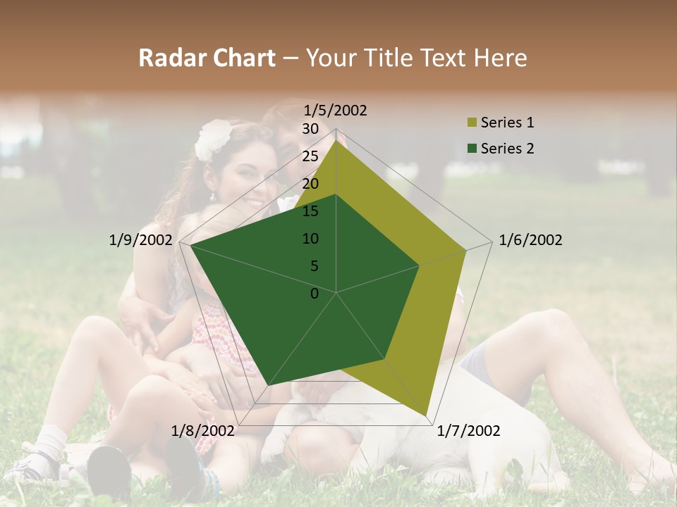 A Family Sitting In The Grass With A Dog PowerPoint Template