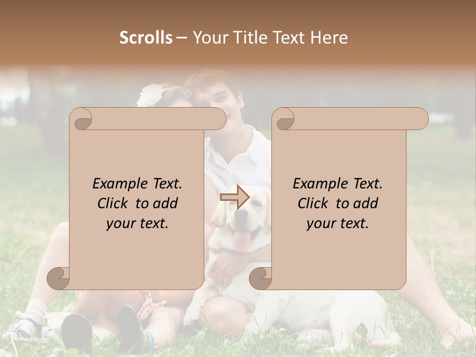 A Family Sitting In The Grass With A Dog PowerPoint Template