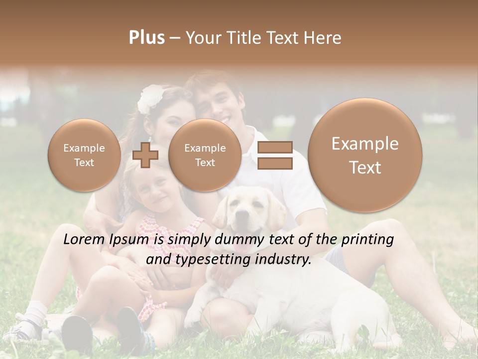 A Family Sitting In The Grass With A Dog PowerPoint Template