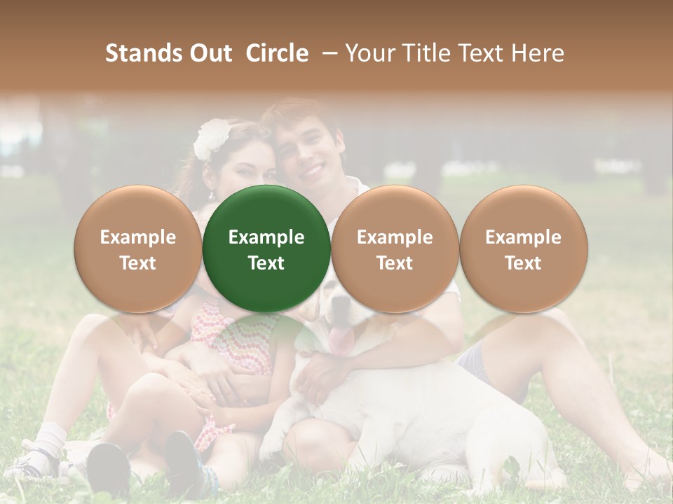 A Family Sitting In The Grass With A Dog PowerPoint Template