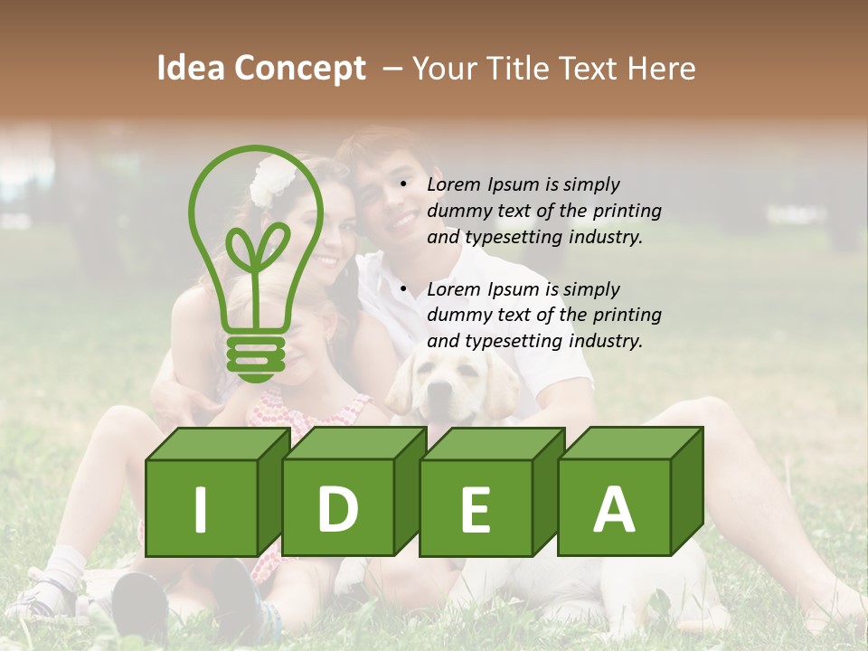 A Family Sitting In The Grass With A Dog PowerPoint Template