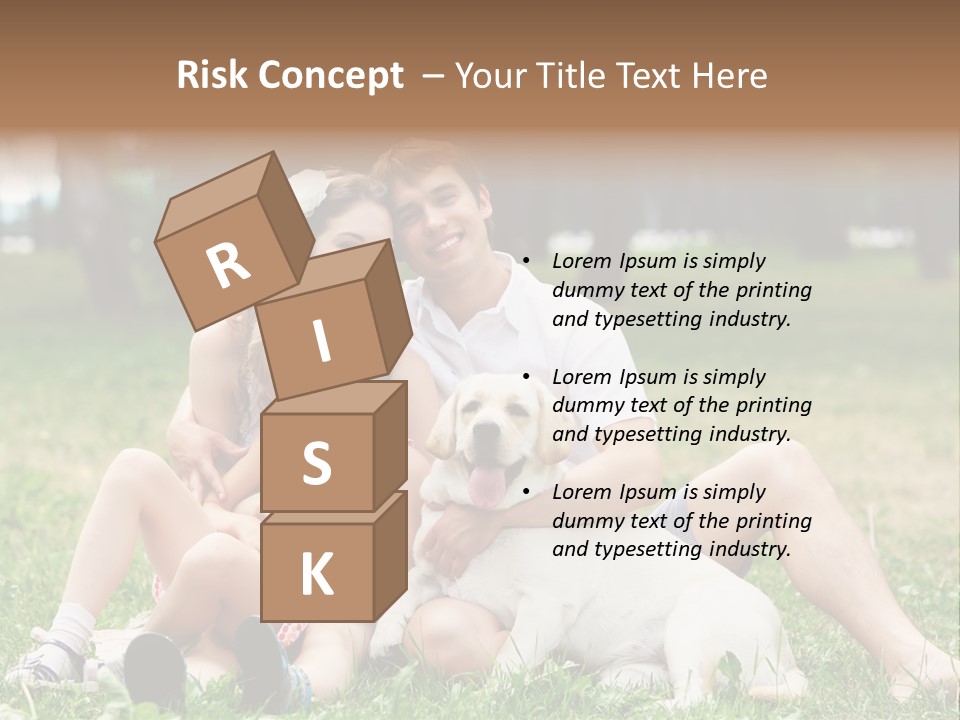 A Family Sitting In The Grass With A Dog PowerPoint Template