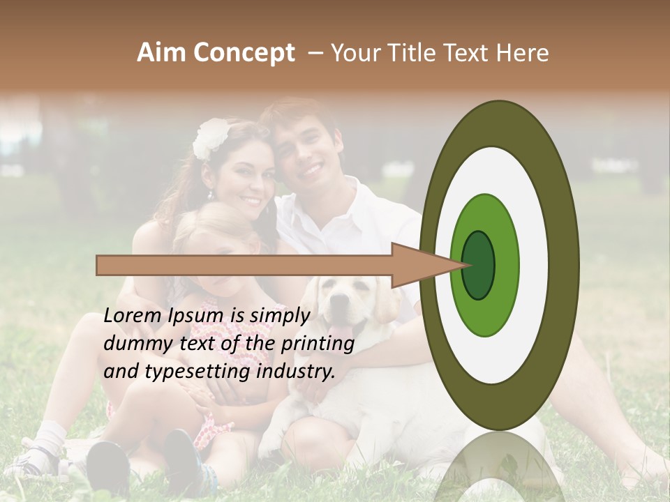 A Family Sitting In The Grass With A Dog PowerPoint Template