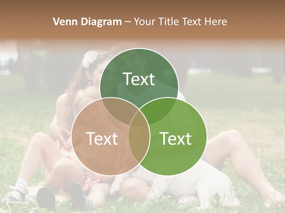 A Family Sitting In The Grass With A Dog PowerPoint Template