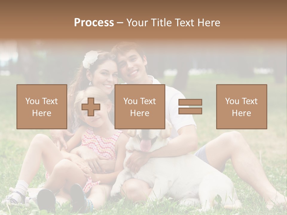 A Family Sitting In The Grass With A Dog PowerPoint Template